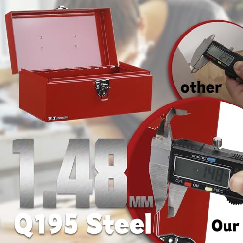 P.I.T. 12 Inch Tool Box,Portable Small Steel ToolBox with Metal Latch Closure for Household, Warehouse,Tools Storage,Red