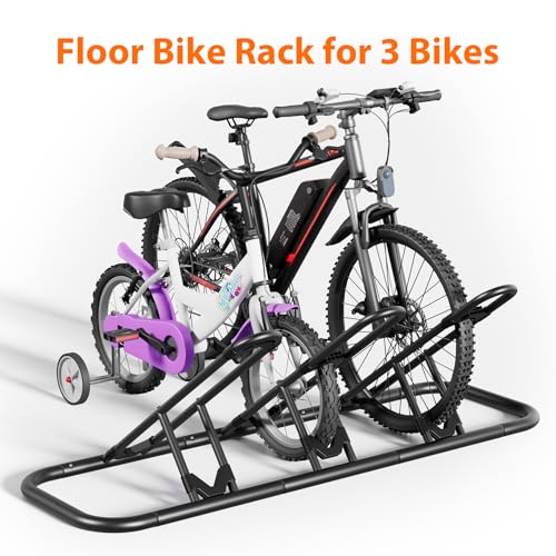 Mr IRONSTONE Bike Rack, Floor Storage Stand for Garage, Indoor/Outdoor Parking Holder, Fits Mountain, Road & Kids Cycles (Black, 3-Slot)