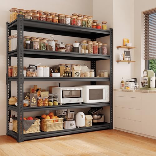 Lauxery 5 Tier Metal Garage Shelving Unit 72x48x24-3000LBS Heavy Duty Storage Rack, Adjustable Boltless Wide Shelves, Freestanding Utility Shelf