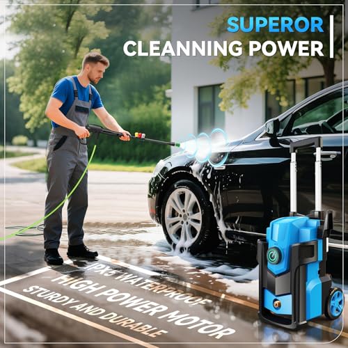 Electric Pressure Washer, 5000 PSI 4.0 GPM Heavy Duty Power Washer, with 4 Nozzles,Foam Cannon,33FT Hose Reel and 500ml Soap Bottle for Home/Cars(Light Blue)