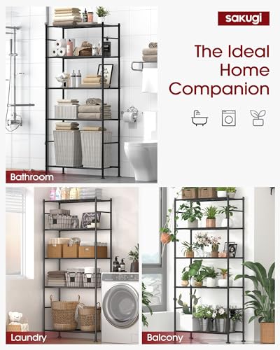 Sakugi Storage Shelves - 5 Tier Shelf Organizer, Heavy Duty Garage Shelving Unit with Leveling Feet, Stable Metal Shelves Organizer for Pantry, Kitchen and Closet, 33.0" W x 12.6" D x 72.0" H, Black