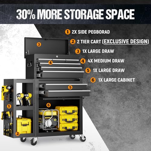 Dkenicor 8-Drawer Rolling Tool Chest,3-in-1 Tool Box on Wheels with Lockable Steel Garage, Detachable Top Toolbox & Bottom Storage Cart with Additional Cabinet for Repair Room,Warehouse, 2026 Black
