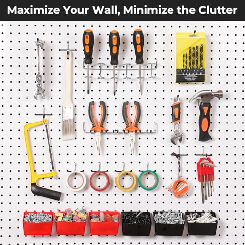 INCLY 126PCS Peg Board Organizer Accessories Kit, Pegboard Hooks Assortment with 6 Bins for Organizing Various Tools, Fit 1/8 or 1/4 inch Pegboard for Hanging Storage, Garage, Workbench, Craft Room