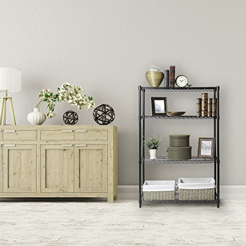 Seville Classics 4-Tier Black Epoxy NSF Steel Wire Shelving, 14" D x 36" W x 54" H