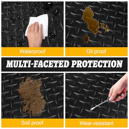 Grandroad auto 8x20 FT Garage Floor Mat, 2.8mm Thickened Flooring Roll for Under Car Diamond Plate PVC Rubber Mat with 20 Pcs Tapes, Non-Slip Floor Mat for Garage, Warehouse, Gyms, Trailer, Black