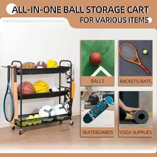 STORAGE MANIAC Basketball Rack 3-Shelf Training Stand with Wheels