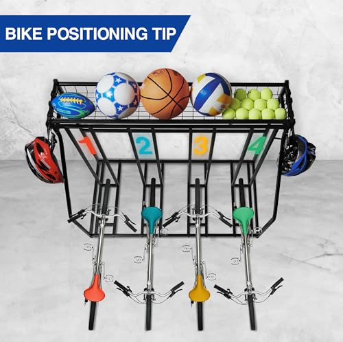 YES4ALL 4-Bike Stand, Bike Storage Rack, Bicycle Floor Rack for Garage Organizer, Indoor Sporting Gear Storage Station