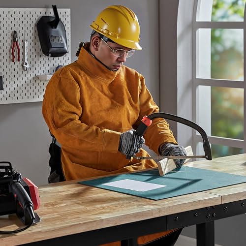 Albott 44x20 in Adjustable Workbench with Power Outlets, 2000 LBs Heavy Duty Wood Workbench with Hooks, Solid Rubber Wood Top for Garage, Workshop, Woodworking, Home Office