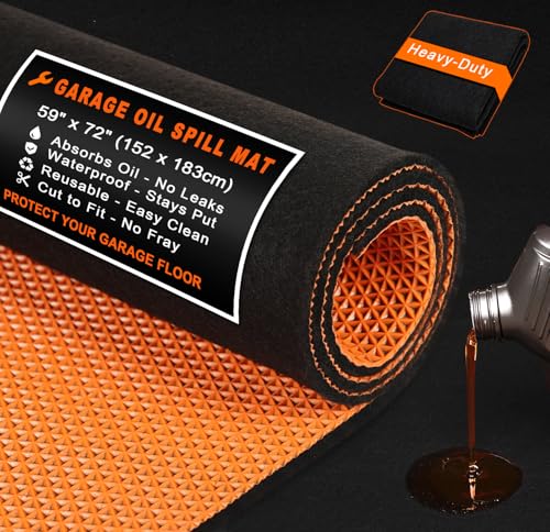Golener Oil Spill Mat - Garage Floor Mat, Absorbent Oil Pad, Premium Maintenance Mat, Waterproof, Contain Liquid, Protect Floor from Spill & Stain, Reusable, Washable, Durable, 59”x72”, Black/Orange