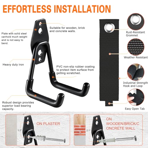 HUPBIPY 26 Pack Garage Hooks Heavy Duty Utility Steel with Anti-Slip Coating Wall Mount Storage Organizer for Hanging Power and Garden Tools, Ladders, Hose, Bikes, Ropes, Bulk Items, and More