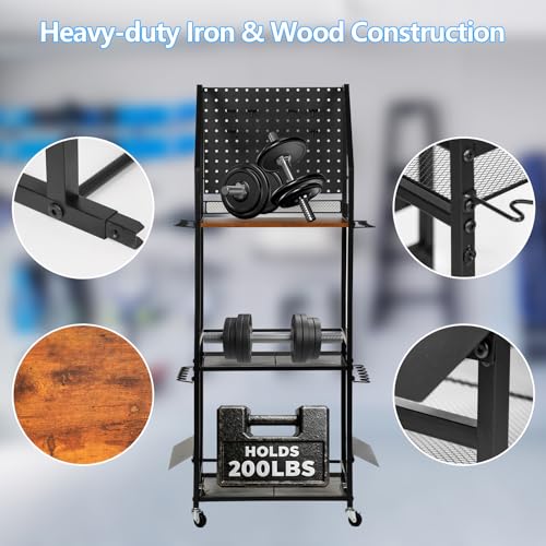 Fishing Rod Holder for Garage Organization, Fishing Rod Rack, Fishing Gear Storage up to 12 Rods with Pegboard & Hooks, Heavy Duty Fishing Cart with Wheels for Fishing Storage,Tackle Box (Large)