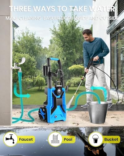 Electric Pressure Washer,5000 PSI Adjustable Pressure,4GPM Power Washer Electric Powered with Foam Cannon,4 Nozzle,33FT Hose and Soap Bottle for Home/Cars/Fences (Blue)
