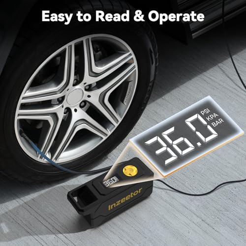 Inzeetor 150 PSI Tire Inflator Portable Air Compressor, 12V DC Auto Shutoff Air Pump with Digital Pressure Gauge and Emergency LED Light for Car Tires, Bicycle & Balloons, Black