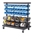 VEVOR 5-Tier Double-Sided Rolling Bin Storage Rack, 68 Plastic Bins, Dual-Sided Parts Organizer with Wheels, Mobile Tool Organizer for Garage, Warehouse, Office, Restaurant, Classroom, Kitchen