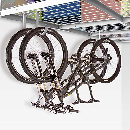 FLEXIMOUNTS 3x6 Overhead Garage Storage Adjustable Ceiling Storage Rack with 4-Pack Add-On Storage Flat Hook Accessory, 72" Length x 36" Width x 40" Height Storage Rack, White
