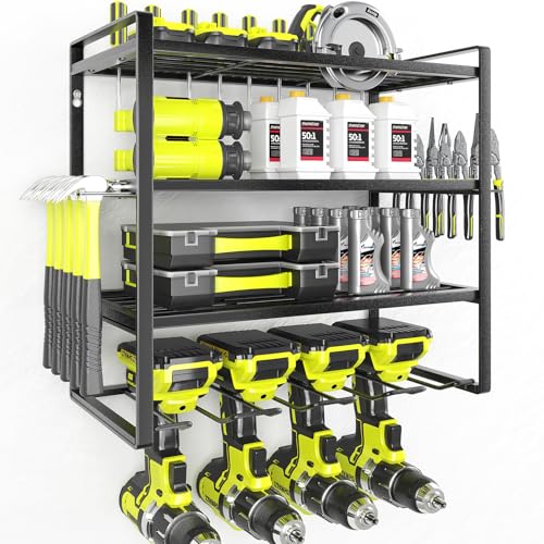 KAFAHOM Power Tool Organizer, Garage Tool Organizers and Storage,Drill Holder Wall Mount, Storage Rack for Cordless Drill, Heavy Duty Tool shelf with Screwdriver Holder/Pliers Holder/Hammer Holder