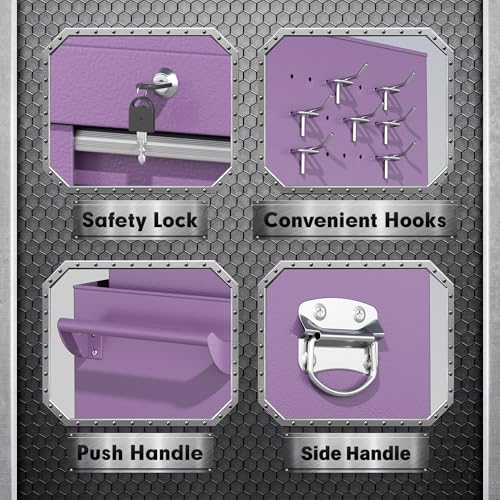 Brightpeak 8-Drawer Rolling Tool Chest – Heavy-Duty Steel Tool Cabinet with Detachable Top Box & Locking Wheels – Secure 2-in-1 Garage Workshop Storage, Tool Organizer(Purple)