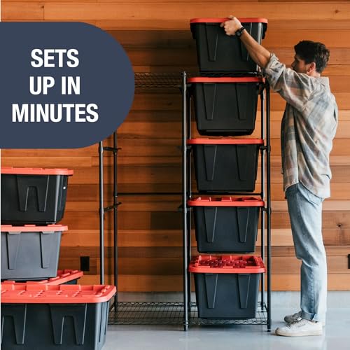CleverMade Double Tote Tower 10-Bin Organizer Rack for 27 Gallon Storage Totes, Heavy-Duty Garage Storage Shelving Unit, Vertical Bin Rack for Pantry, Laundry Room & Shed, Black