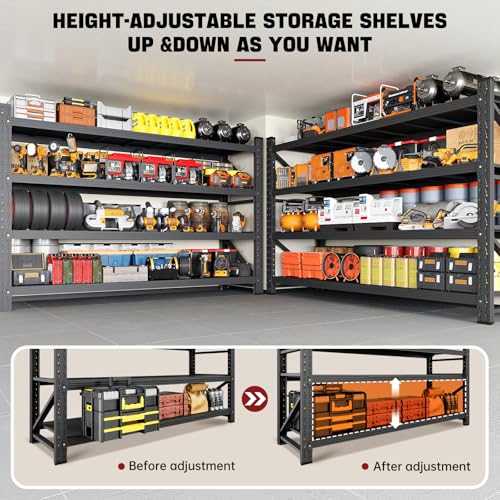 RAVIGIN 5000LBS Storage Shelves,71" W Garage Shelving Heavy Duty Metal Adjustable Garage Shelves, Shelving Units Industrial Shelving for Warehouse,71" W x 24" D x 70" H,Black