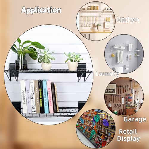 PYBTOOL Slatwall Shelves, Slatwall Accessories, Slat Wall Wire Shelf, Heavy Duty Gargage Storage Slatwall Shelf(2 Pack) (24-Inch Width)