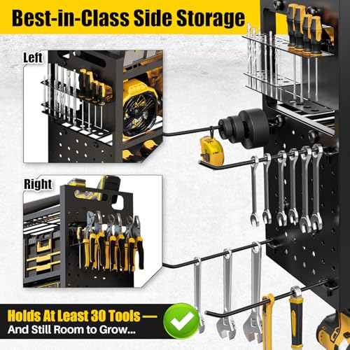 STURDIFLOW Large 49''W Power Tool Organizer Wall Mount | 620lbs Garage Storage Rack with 12 Cordless Drill Holder | 4-Tier Heavy Duty Utility Shelf for Battery Workshop Organization