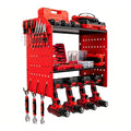 YKNIUNIU Power Tool Organizer Wall Mount, Garage Drill Storage Shelf with Hooks, Heavy Duty Metal Premium Garage Tool Shelf,Cordless Tool Storage Rack for Garage, Tool Room,Red