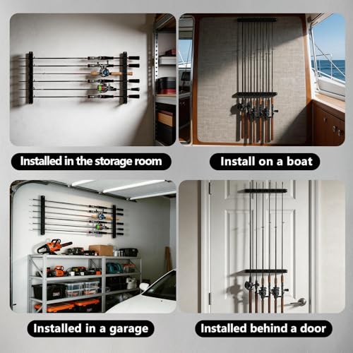 UNITACKLE Fishing Rod Holder Wall Mount, Vertical/Horizontal Fishing Rod Rack with EVA Foam Padding, 6 Rod Storage for Garage, Boat, Shed, Truck, Fishing Pole Stand Organizer,Fishing Gear Accessories