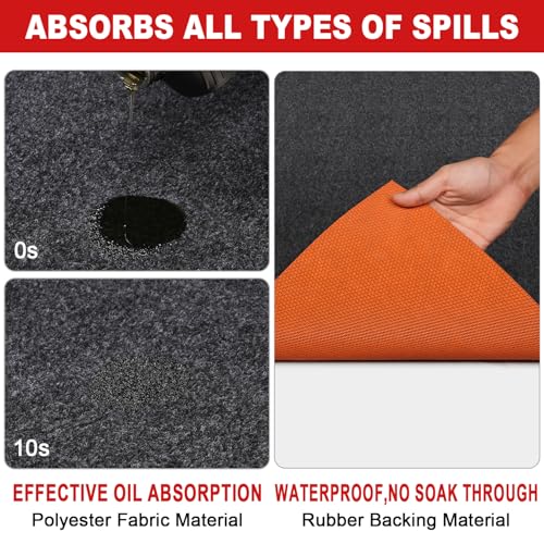 Golener Oil Spill Mat - 64"x32" Garage Floor Mat for Under Car, 1/4" Thick, Rubber Floor Mat, Absorbent Oil Mat, Protect Floor from Spills & Stains, Waterproof, Reusable, Washable, Durable, Heavy Duty