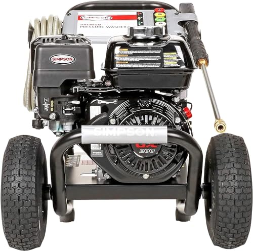 SIMPSON Cleaning PS3228 PowerShot 3300 PSI Gas Pressure Washer, 2.5 GPM, Honda GX200 Engine, Includes Spray Gun and Extension Wand, 5 QC Nozzle Tips, 5/16-inch x 25-foot MorFlex Hose, 49-State
