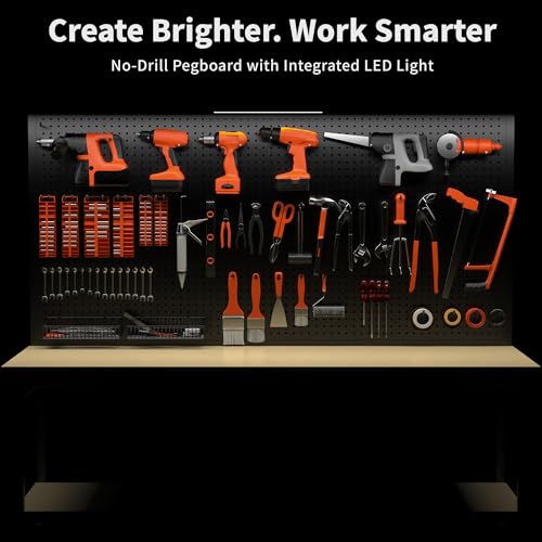 60" Adjustable Height Workbench,9-Level Heavy Duty Work Table with Storage Shelf Pegboard LED Light & Built-in Power Strip, 2010 lbs Load Capacity Rolling Tool Bench for Garage Workshop