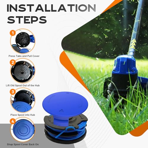 Kousika KST-120X Spool Compatible with Kobalt 40V Cordless String Trimmer KST 120X, KST 120X-06,Replacement Weed Eater String Spool Refills Autofeed Dual line 20ft 0.065" 8Pack(6 Spools, 2Cap)