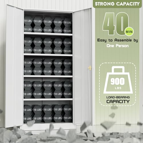 Crownland 72" Lockable Metal Storage Cabinet, Garage Storage Cabinets, High Office Cabinet with Adjustable Shelves for Garage, Home Office,Pantry, File(White)