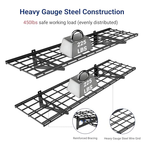 FLEXIMOUNTS 2-Pack 1x4ft 12-inch-by-48-inch Wall Shelf Garage Storage Rack Wall Mounted Floating Shelves, Black, Classic Series