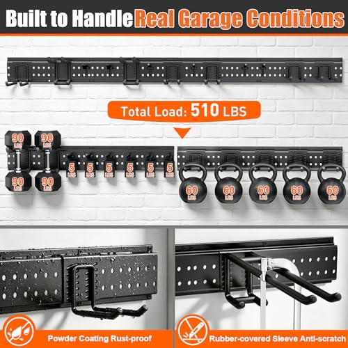 ZICANYCO Garage Tool Organizer Wall Mount 66 inches with 13 Adjustable Heavy-Duty Hooks, Garage Organization, Garden Tool Storage Rack for Garage, Yard, and Shed, Holds Up to 520 lbs