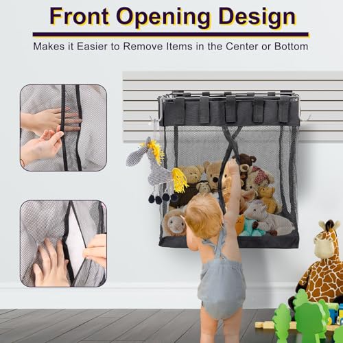 Froidesente 2 Packs Large Mesh Slatwall Baskets, 16×16×12 Inch Slat Wall Mesh Storage Baskets with 4 Hooks, 13.3 Gallon Hanging Slatwall Bins for Shop Garage Gym Display Panel Accessories (Black)
