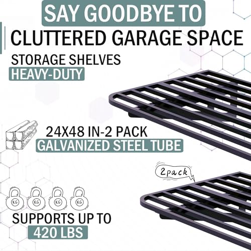 ZoffyFabrizio Garage Wall Shelving 2-Pack 2x4ft Garage Shelving（24-inch-by-48-inch） Wall Shelf Garage Storage Rack Floating Shelves, Space-Saving Black