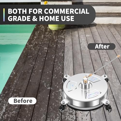 14" Pressure Washer Surface Cleaner with 4 Wheels - Stainless Steel Surface Cleaner for Pressure Washer Attachment for Concrete, Patio, Sidewalk, Deck and Driveways - PWS14