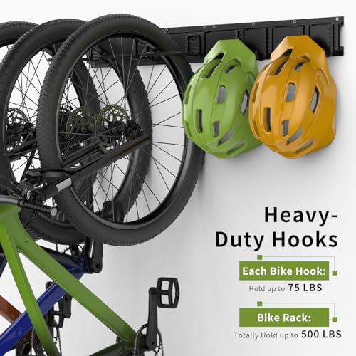 Housolution Bike Storage Rack 48Inch for 6 Bikes + 5 Helmets, 500lbs Capacity, Heavy Duty Steel Bicycle Wall Mount Hanger for Garage Storage, Bike Hooks, Bicycle Storage, Bike Wall Mount, Black