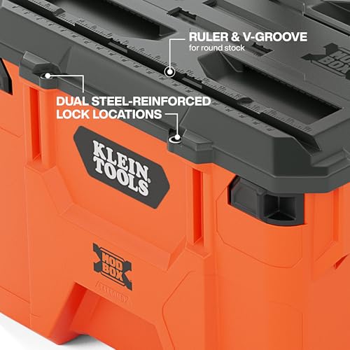 Klein Tools 54100MBX MODbox Rolling Tool Box, Heavy Duty Portable Tool Organizer with Side Mounting, 10-Inch Rubber Wheels, Removable Handle, Deep Stackable Set