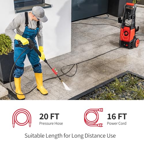 Electric Pressure Washer Power Washer with Foam Cannon & 4 Quick Connect Nozzles, Portable High Pressure Cleaning Machine for Cars Driveways Patios Outdoor Cleaning