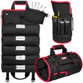 Tool Bag,Large Roll Up Tool Bag Organizer,13 Pockets Tool Roll Storage Pouch,Heavy Duty Portable Tool Storage Carrier Bag for Men,Mechanic,Electrician,Valentines Day Gifts for Men,Black/Red