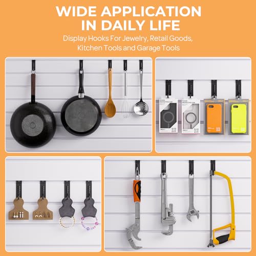 INCLY 25 Pack J-Shaped Slatwall Hooks, Heavy Duty Slat Wall Hanging Hook and Hanger, Slatwall Panel Accessories Display Hooks for Garage, Kitchen, Retail Store