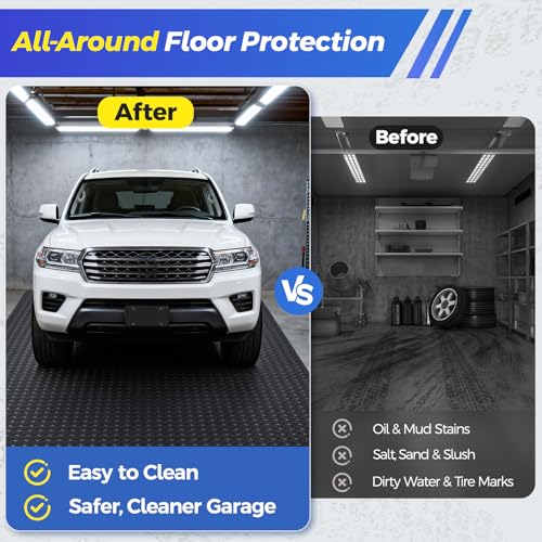 AHUAWA 8x21 FT Garage Floor Mat, 2.8mm Thickened Garage Flooring Heavy Duty Rubber Garage Floor Mats for Under Car, Diamond Plate Garage Mat for Garage, Workshop, Enclosed Trailer