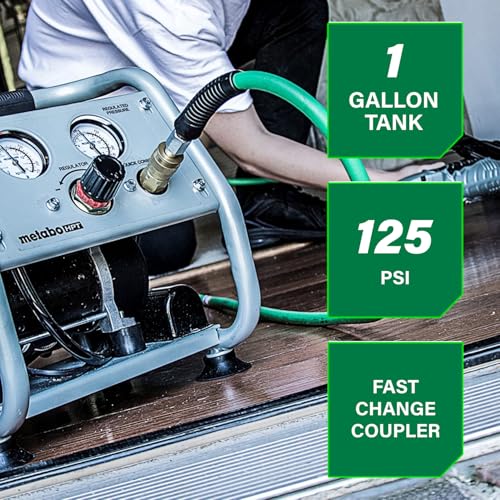 Metabo HPT Quiet Air Compressor, Portable 1 Gallon Oil-Free Air Compressor, Ultra-Quiet Operation at 59 dB, Universal Quick Coupler for Fast Tool Changes, Compact and Lightweight, EC28M