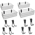 LYYUWE 12 Pack Slatwall Organizer Kit with 4 PCs Slatwall Baskets (10.5 to 13.5 Inches) and 8 PCs Slat Wall Hooks Heavy Duty, Black Steel Slatwall Accessory for Garage, Retail Display and Home Storage