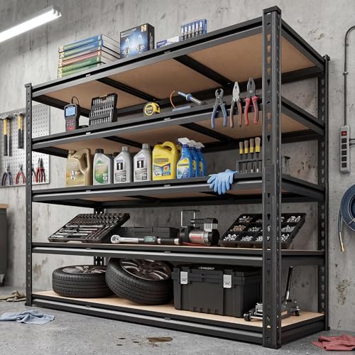 REIBII 5 Tier Garage Shelving,72''H Heavy Duty Storage Shelves,Adjustable Metal Shelving Shelves,Pantry Shelf for Small Offices, Libraries, Or Retail Spaces Basement72 H x 40" W x 20" D,2500LBS