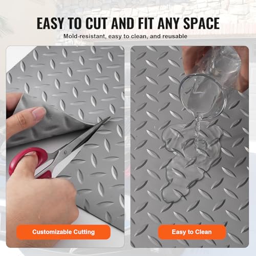 VEVOR Garage Floor Mat, 19 x 4.9 FT PVC Garage Flooring Roll, Non-Slip Diamond Texture, 93.65 sq.ft Covering Space, Garage Mats for Under Cars, for Gyms Boats Car Trailer, Gray