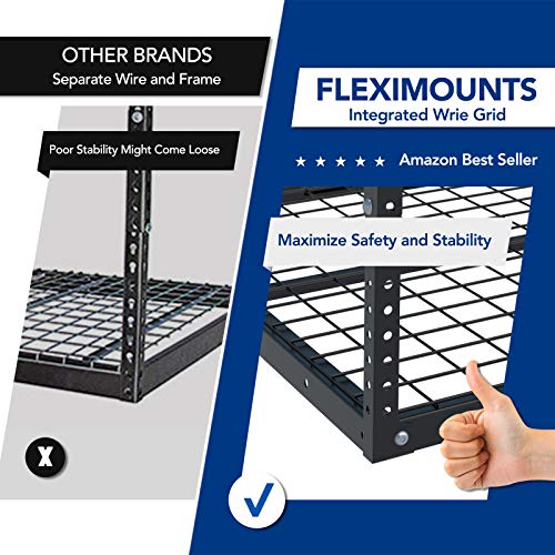 FLEXIMOUNTS Garage Storage Bundle – 2-Pack 2x4ft Wall Mounted Floating Shelves 24"x48"& 3x6ft Adjustable Overhead Ceiling Rack 72"x36"x40", 450lbs Capacity, Black