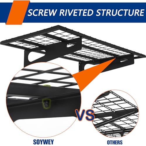 Soywey 2-Pack 1.5x3FT Garage Shelving 17.7-inch-by-35.8-inch Wall Shelf Garage Storage Rack Wall Mounted Floating Shelves, Black