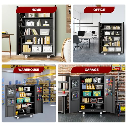 DIYTUNINGS 72" H Wide & Deep Garage Storage Cabinet 750 LBS Capacity Metal Rolling Tool Cabinet with Wheels, Pegboards, Locking Doors and Adjustable Shelves, 43''W x 22''D x 72''H